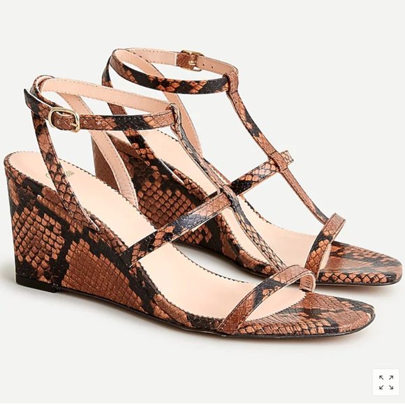 J. Crew T-Strap Wedges in Snake-Embossed Leather in Sky Blue - Picture 2 of 10